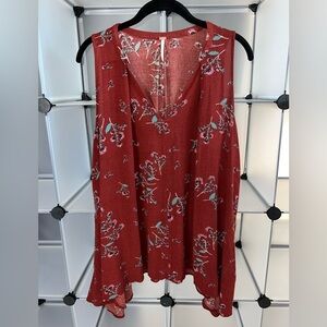 Free People Women's Floral Printed Sleeveless Tunic Top Burgundy Size XS